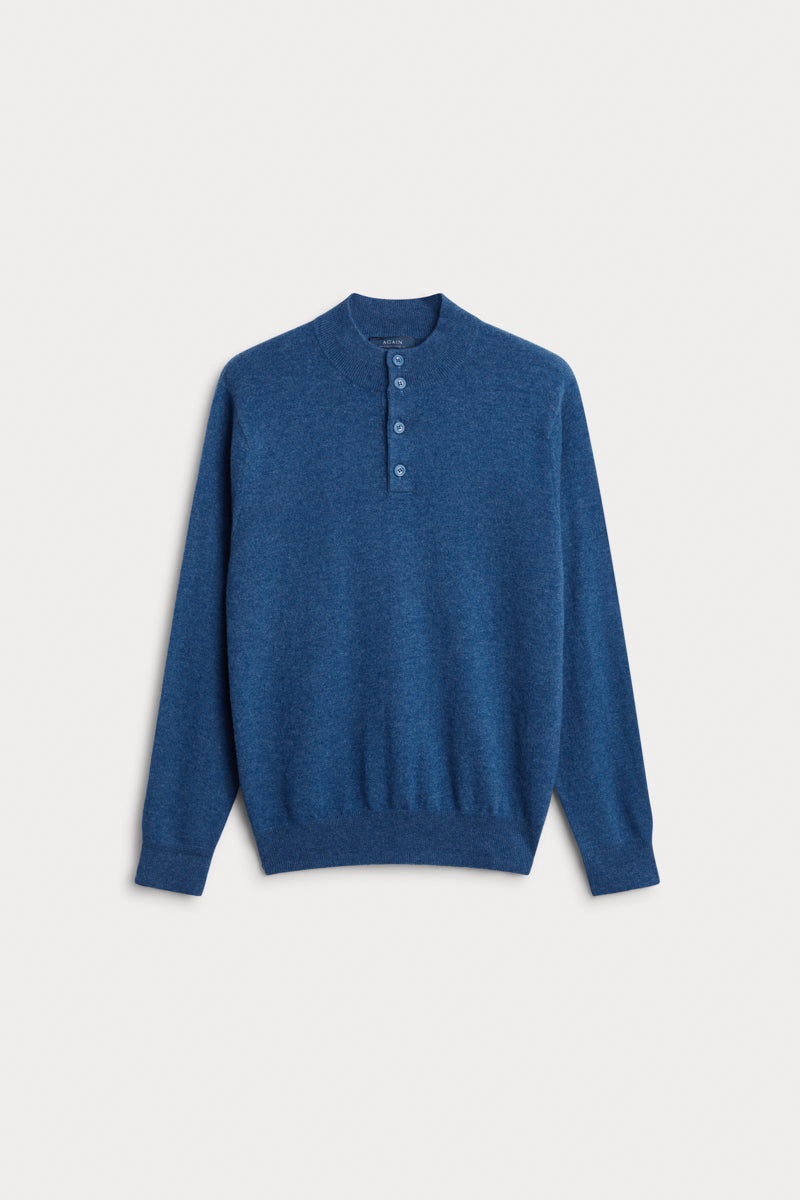 jersey cuello mao hombre cashmere azul medio. AGAIN Cashmere.