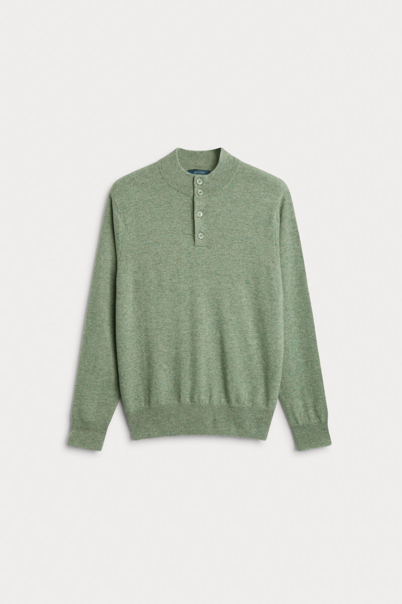 jersey cuello mao hombre cashmere verde hoja. AGAIN Cashmere.