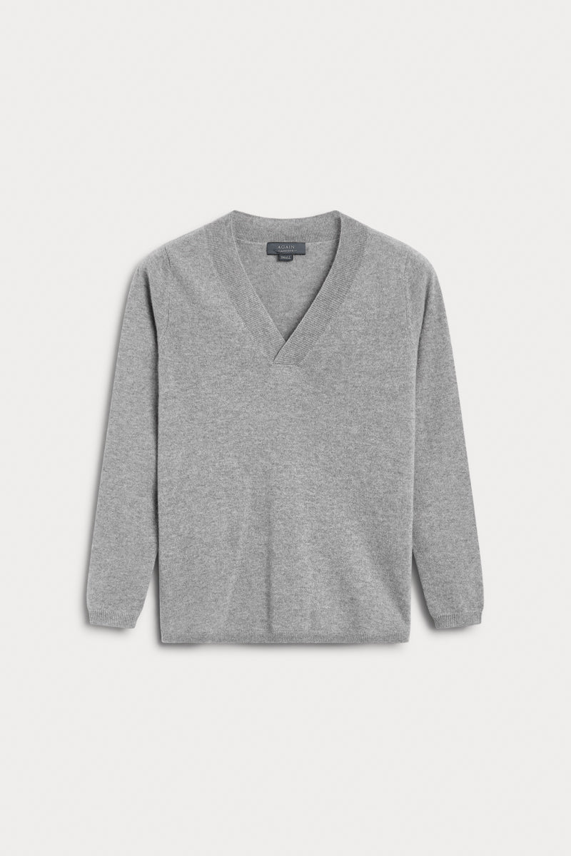 Jersey Cuello Pico 100% cashmere color gris. AGAIN Cashmere. 