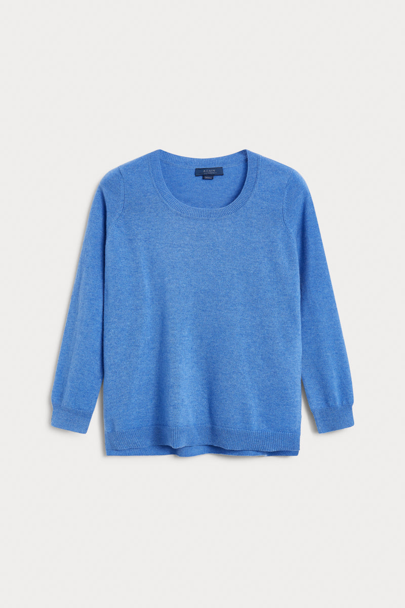 Jersey cuello redondo cashmere mujer azul claro. AGAIN Cashmere, expertos en fibras naturales.