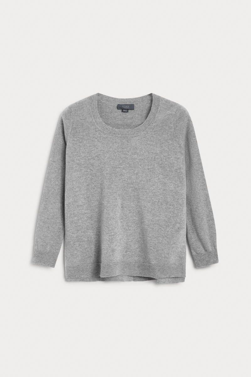 Jersey cuello redondo cashmere mujer gris. AGAIN Cashmere, expertos en fibras naturales.