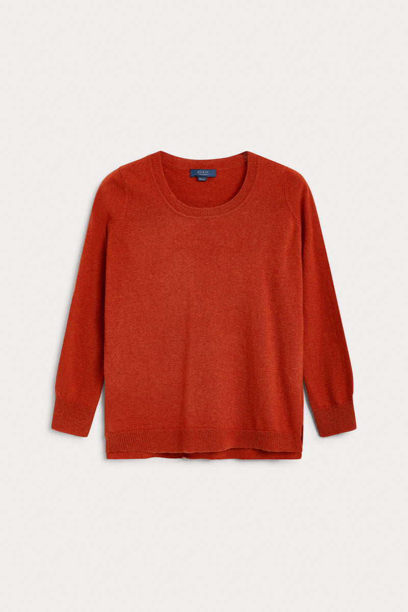 Jersey cuello redondo cashmere mujer naranja. AGAIN Cashmere, expertos en fibras naturales.