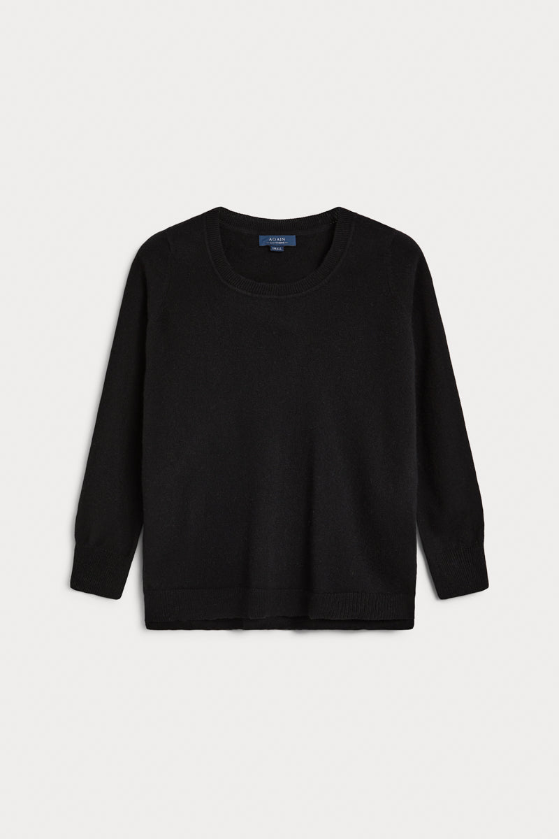 Jersey cuello redondo cashmere mujer negro. AGAIN Cashmere, expertos en fibras naturales.