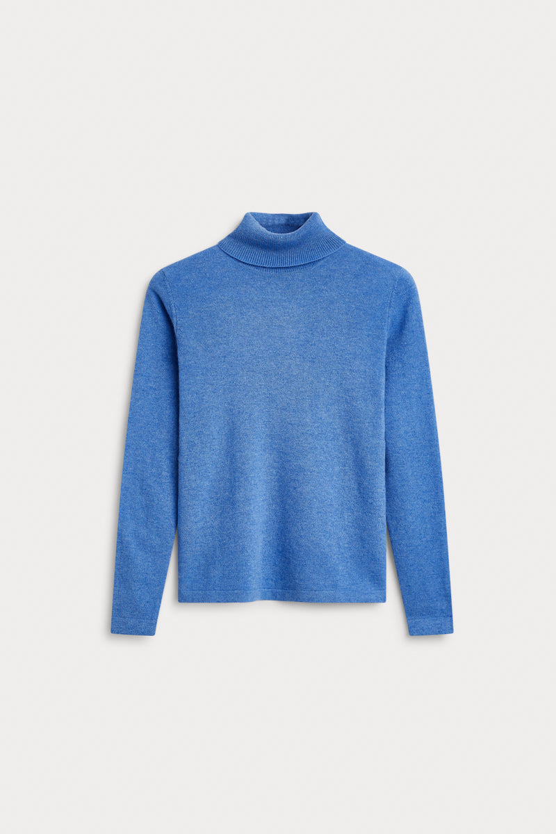 Jersey cuello vuelto basico azul claro 100% cashmere. AGAIN Cashmere.