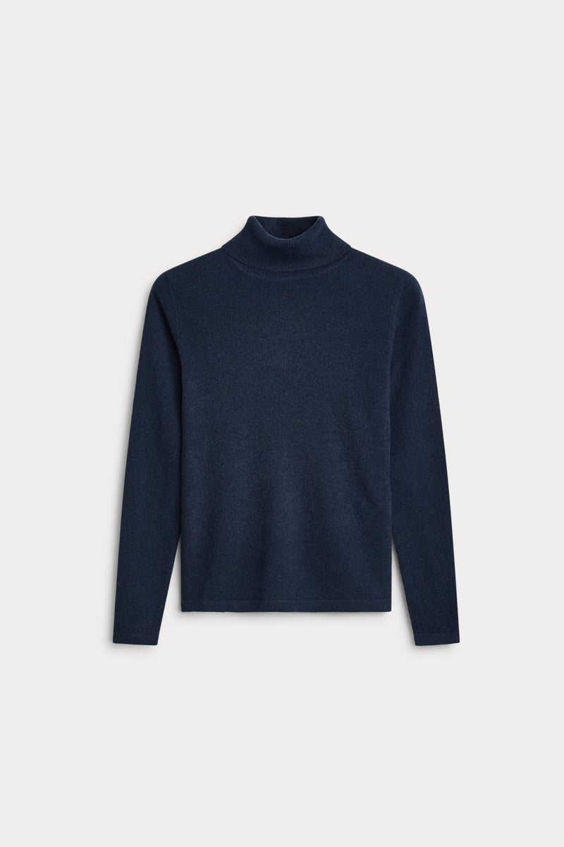 Jersey cuello vuelto basico azul noche 100% cashmere. AGAIN Cashmere.