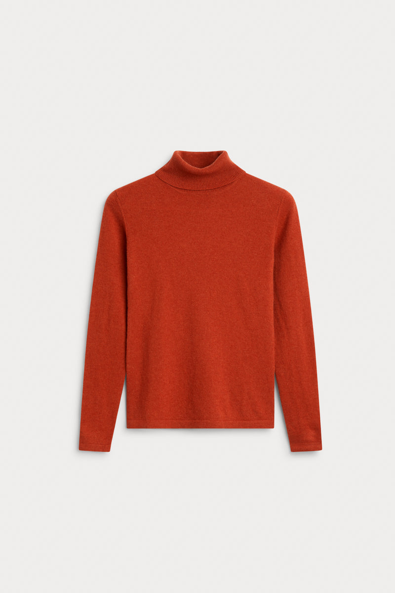 Jersey cuello vuelto basico naranja 100% cashmere. AGAIN Cashmere.