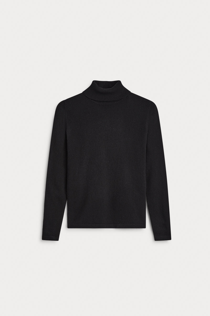 Jersey cuello vuelto basico negro 100% cashmere. AGAIN Cashmere.