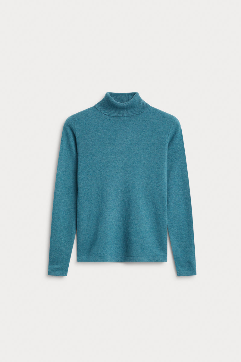 Jersey cuello vuelto basico verde azulado 100% cashmere. AGAIN Cashmere.