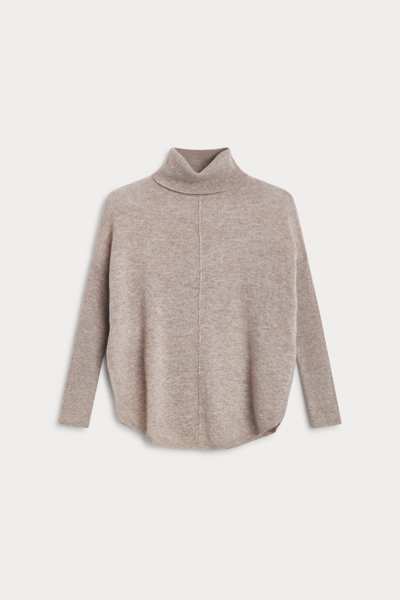 jersey cuello vuelto oversize cashmere piedra 100% cashmere. AGAIN Cashmere.