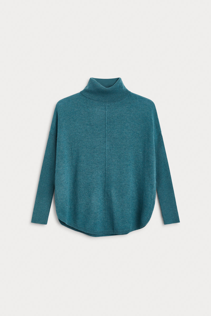 Jersey cuello vuelto oversize cashmere verde azulado 100% cashmere. AGAIN Cashmere.