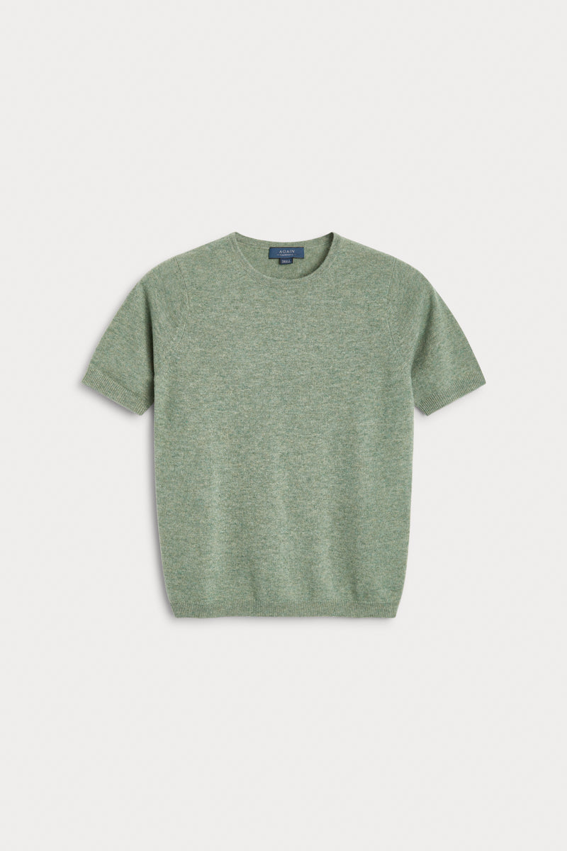 Jersey manga corta 100% cashmere verde hoja. AGAIN Cashmere.