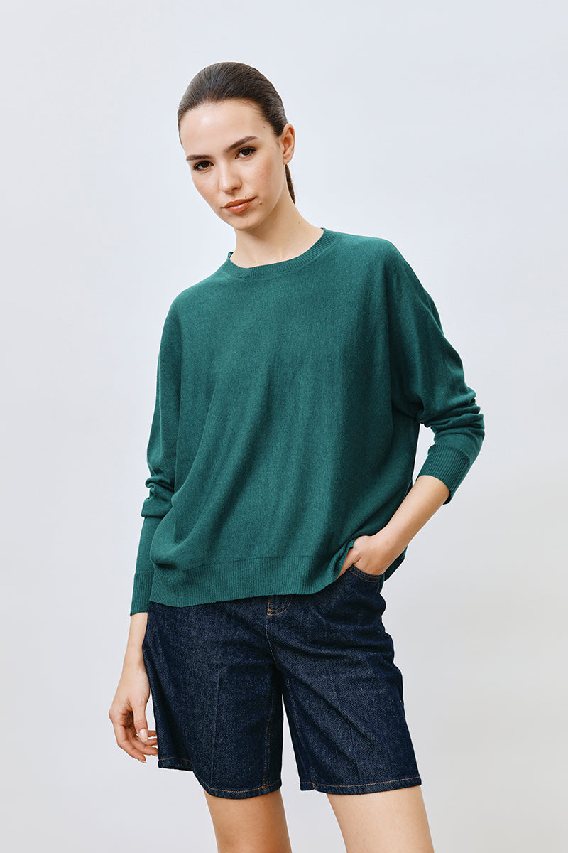 Jersey de escote redondo cashmere ultrafino seda 