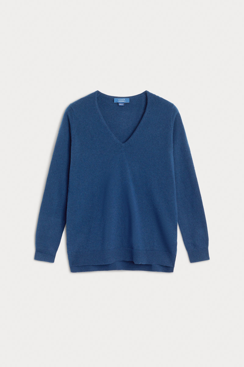 Jersey pico cashmere azul medio AGAIN Cashmere.