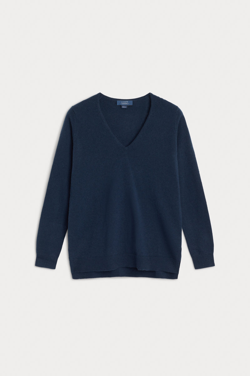 Jersey pico cashmere azul noche AGAIN Cashmere.