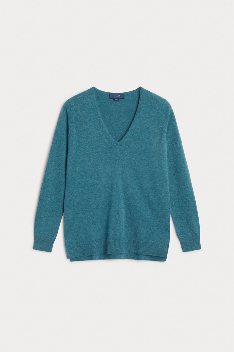 Jersey pico cashmere verde azulado AGAIN Cashmere.