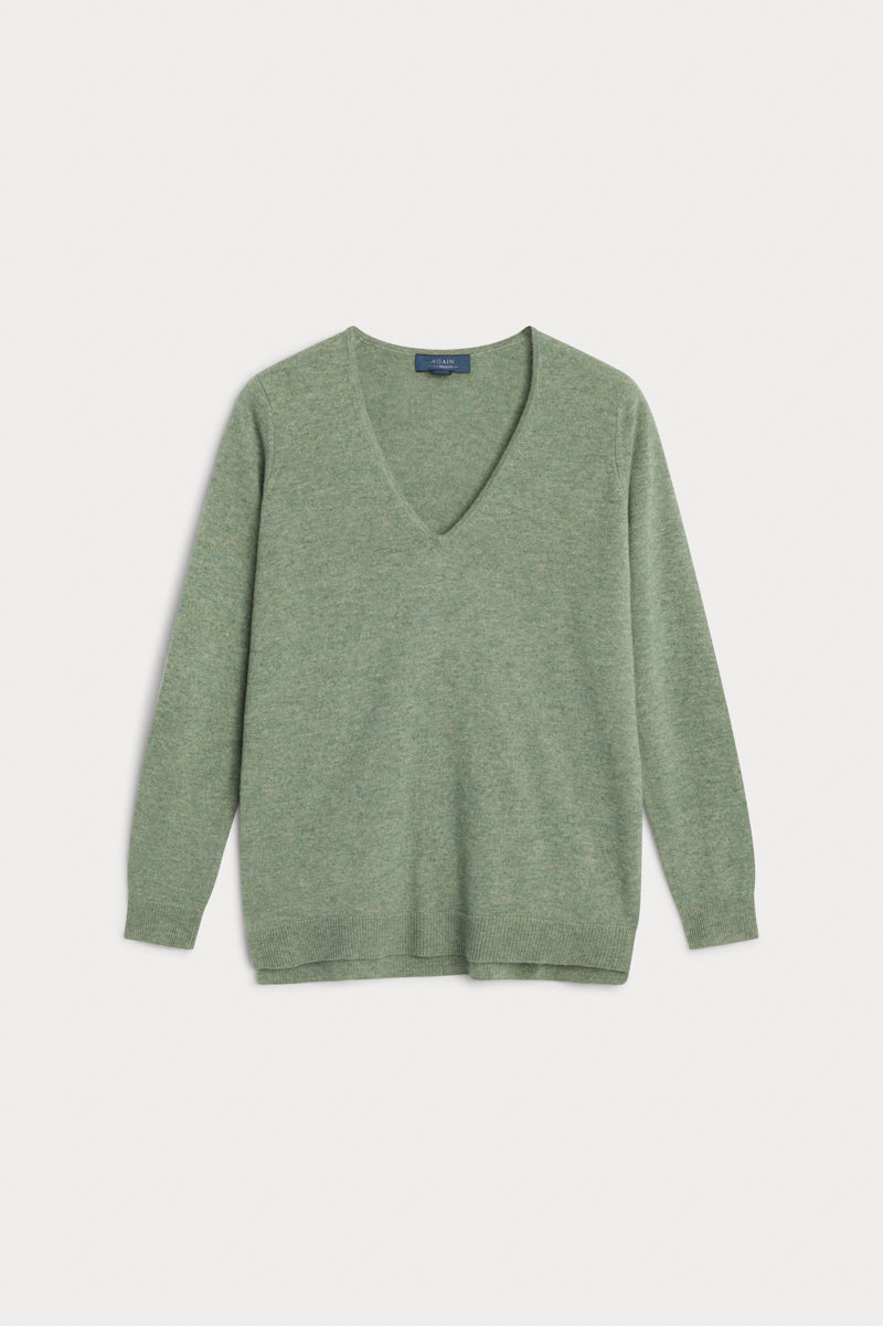 Jersey pico cashmere verde hoja AGAIN Cashmere.