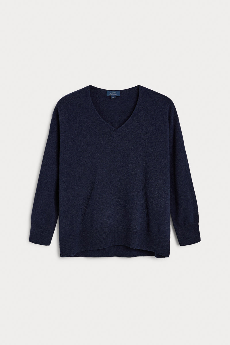 jersey pico oversize cashmere azul marino. AGAIN Cashmere, expertos en fibras naturales.