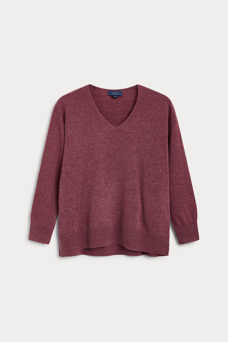 jersey pico oversize cashmere berenjena. AGAIN Cashmere, expertos en fibras naturales.