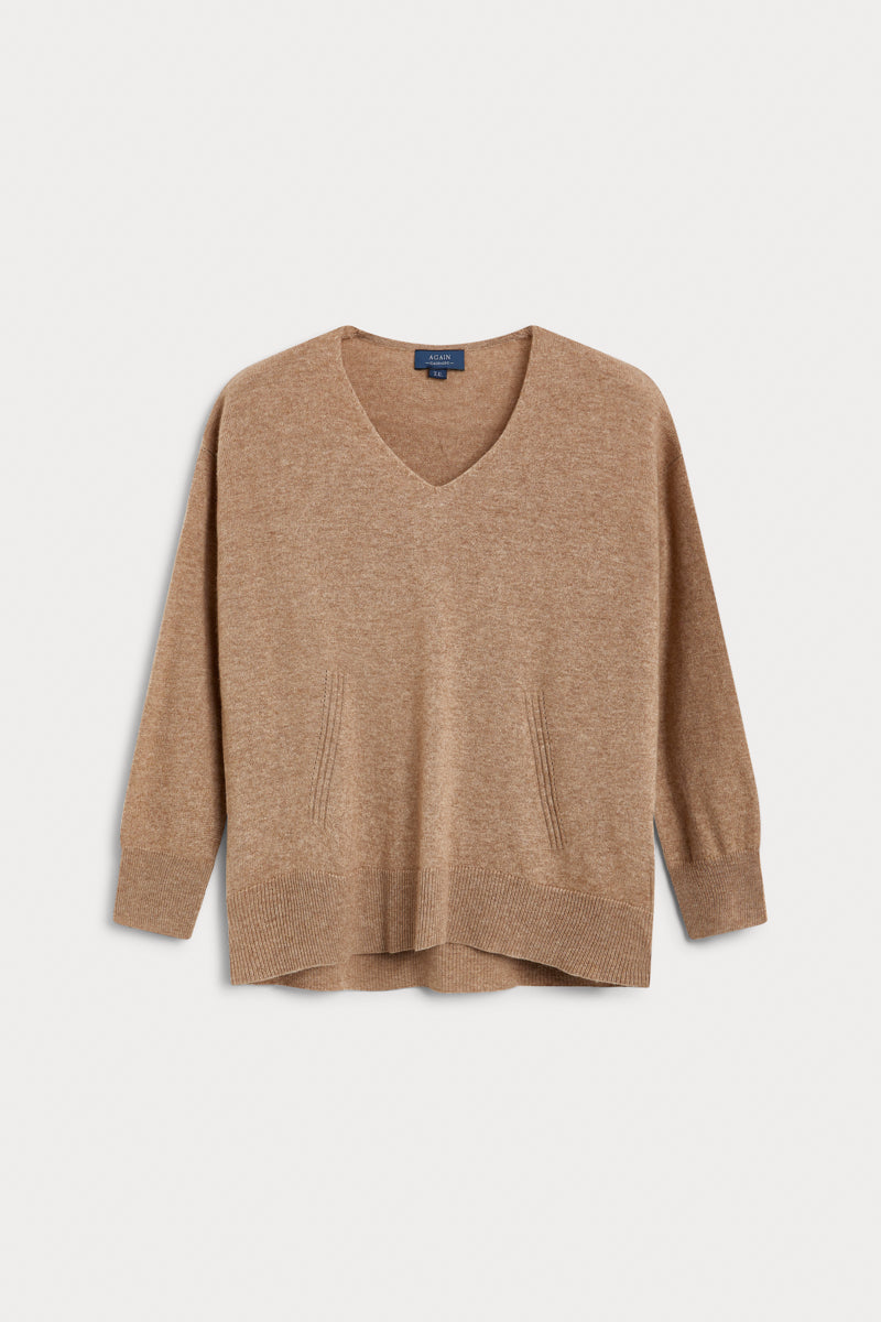 jersey pico oversize cashmere cámel. AGAIN Cashmere, expertos en fibras naturales.