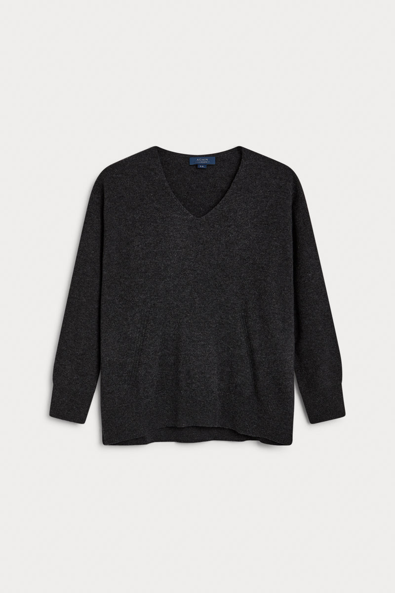 jersey pico oversize cashmere gris marengo. AGAIN Cashmere, expertos en fibras naturales.