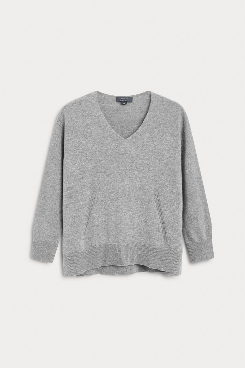 jersey pico oversize cashmere gris. AGAIN Cashmere, expertos en fibras naturales.