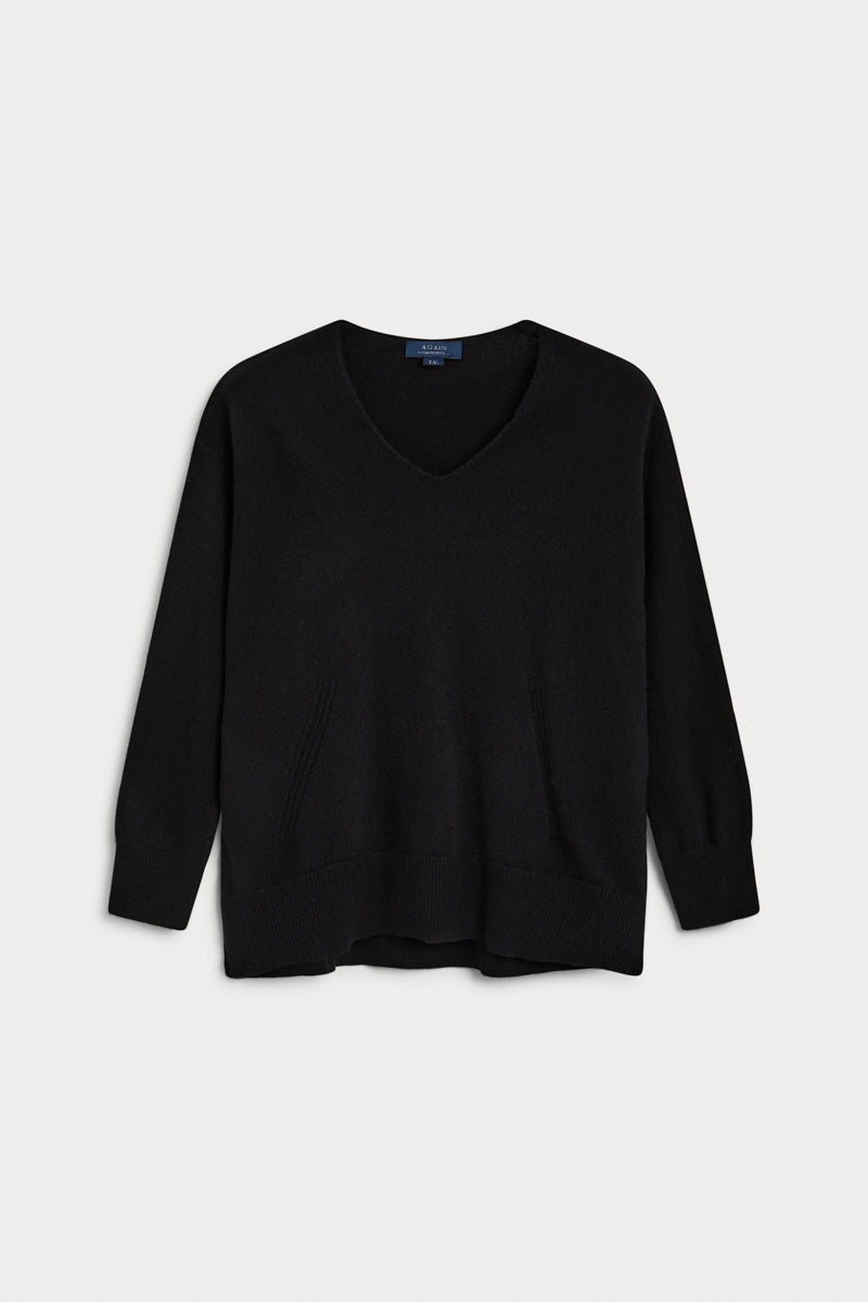 jersey pico oversize cashmere negro. AGAIN Cashmere, expertos en fibras naturales.