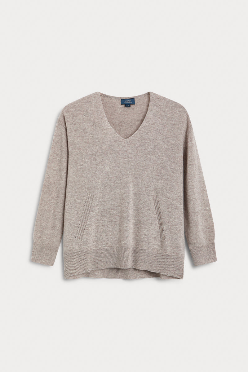 jersey pico oversize cashmere gris. AGAIN Cashmere, expertos en fibras naturales.