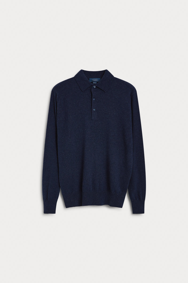 jersey polo cashmere hombre azul marino. AGAIN Cashmere.