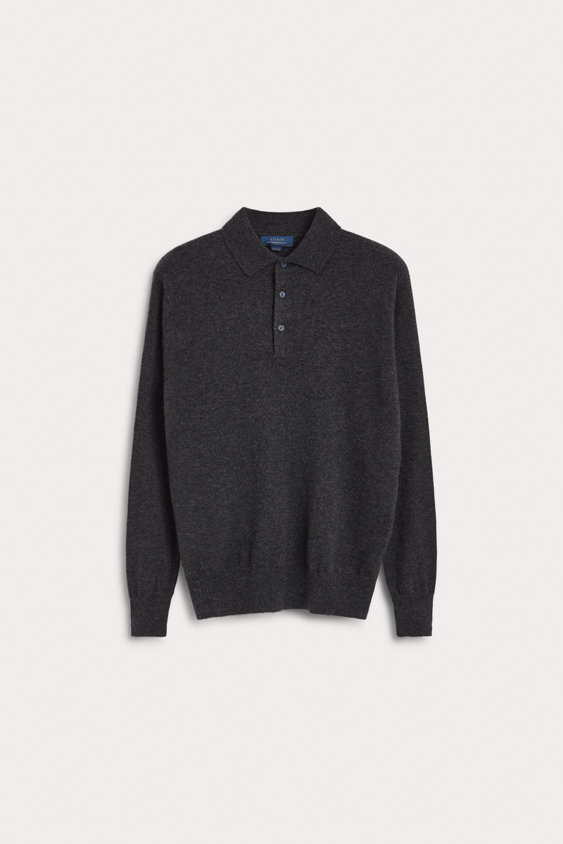 jersey polo cashmere hombre gris marengo. AGAIN Cashmere.