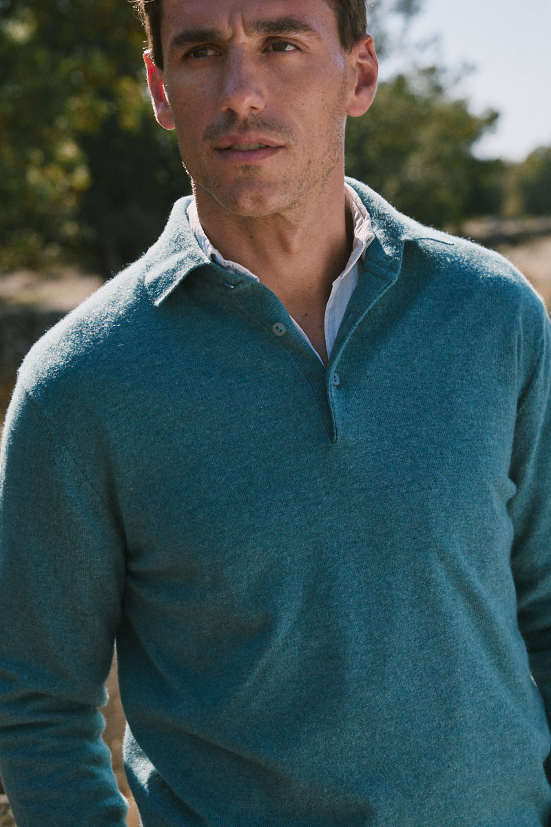 jersey cuello cremallera cashmere-hombre verde. AGAIN Cashmere.