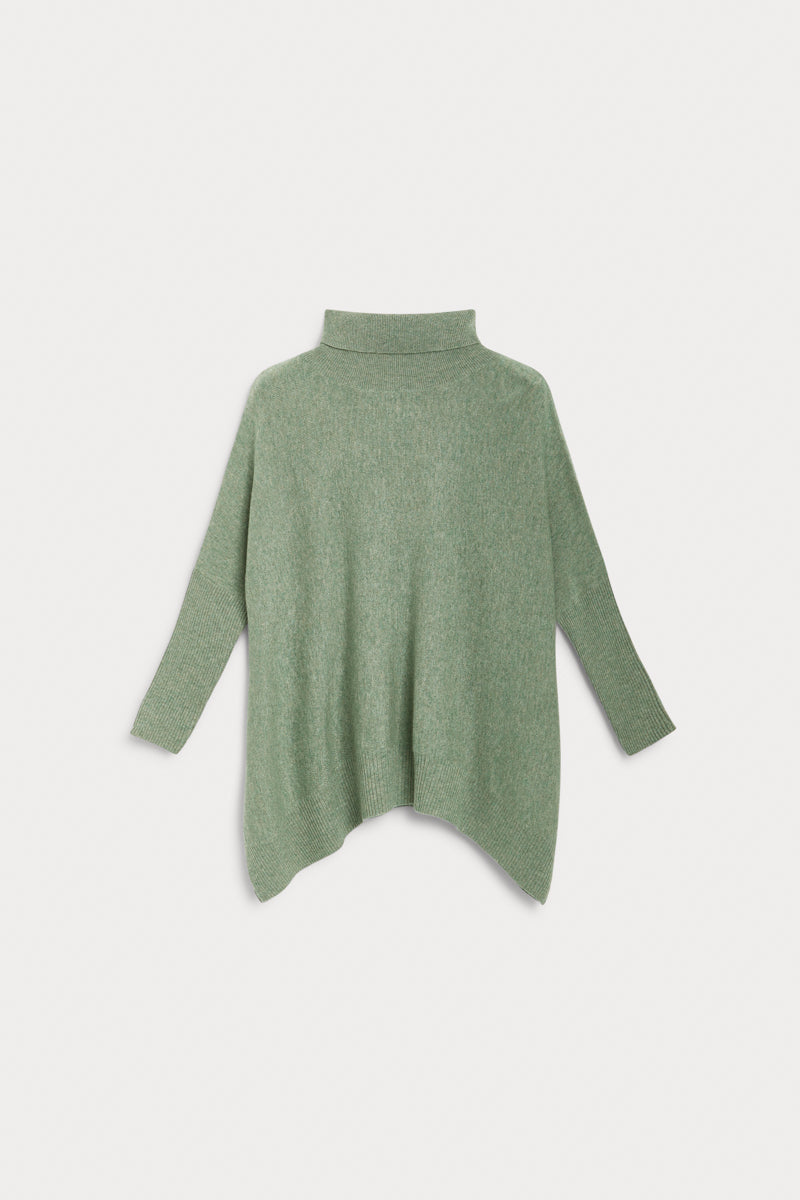 pocho cuello vuelto cashmere verde hoja 100% cashmere. AGAIN Cashmere.