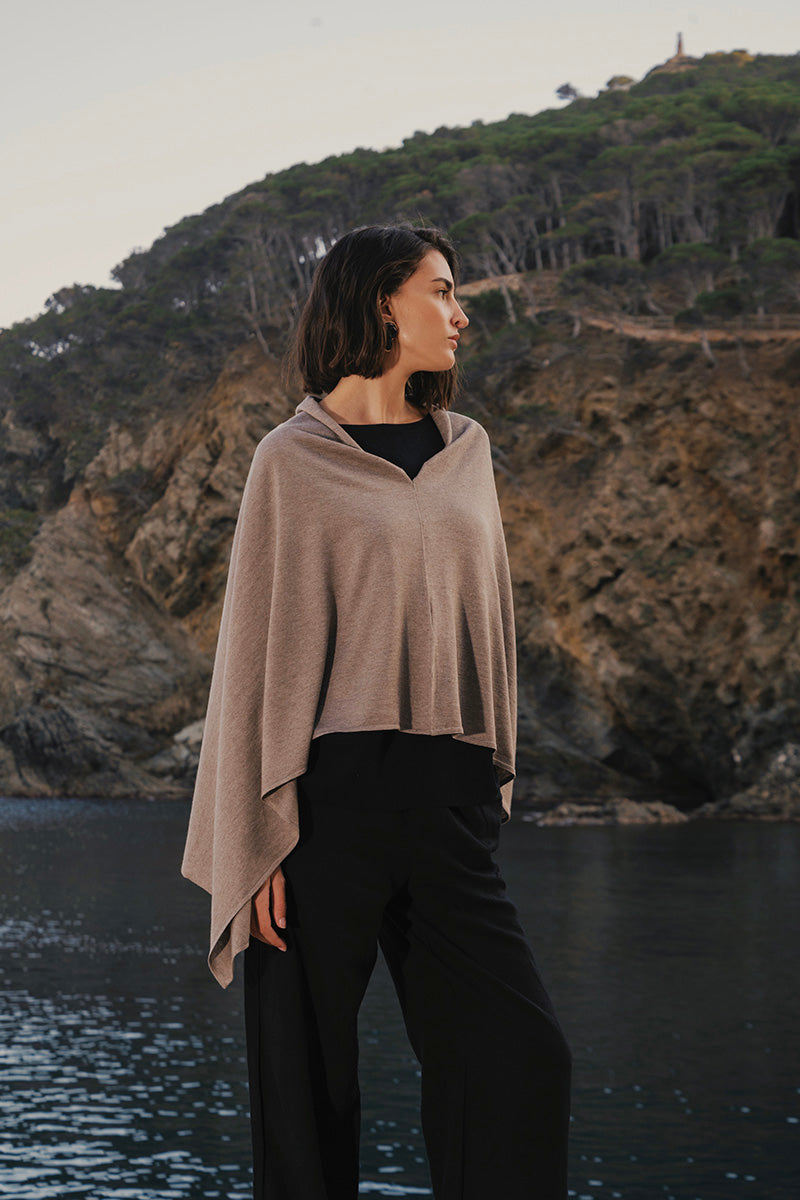 Cashmere Silk Box Neck Poncho