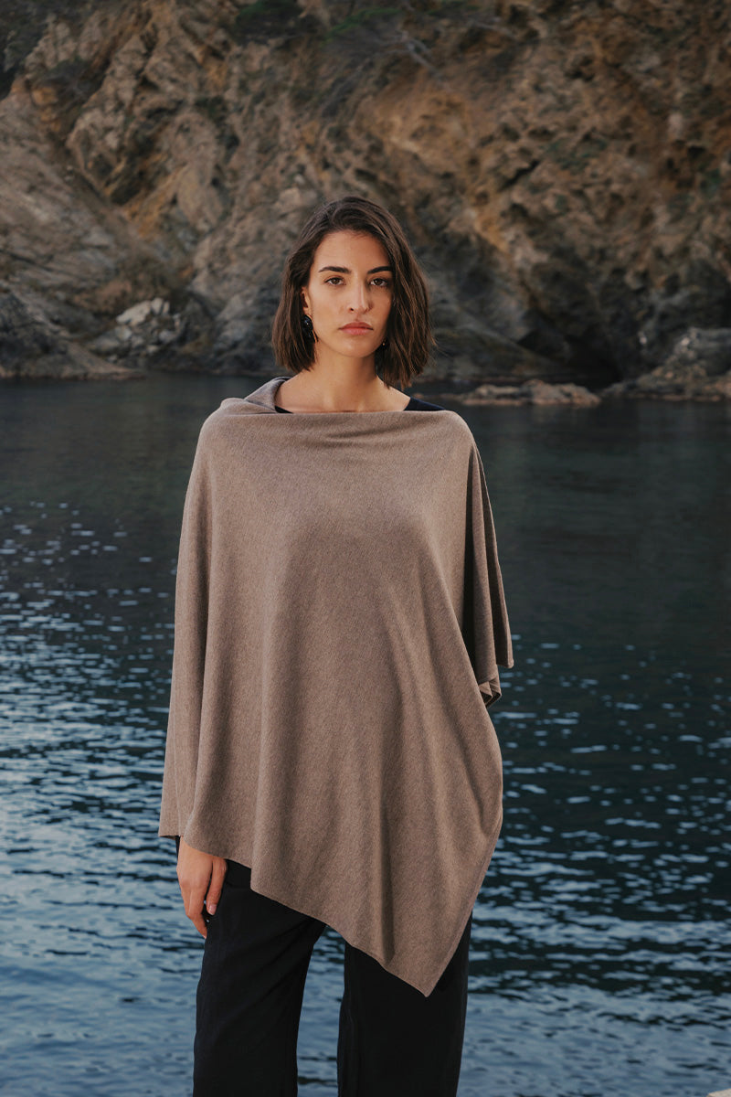 Cashmere Silk Box Neck Poncho