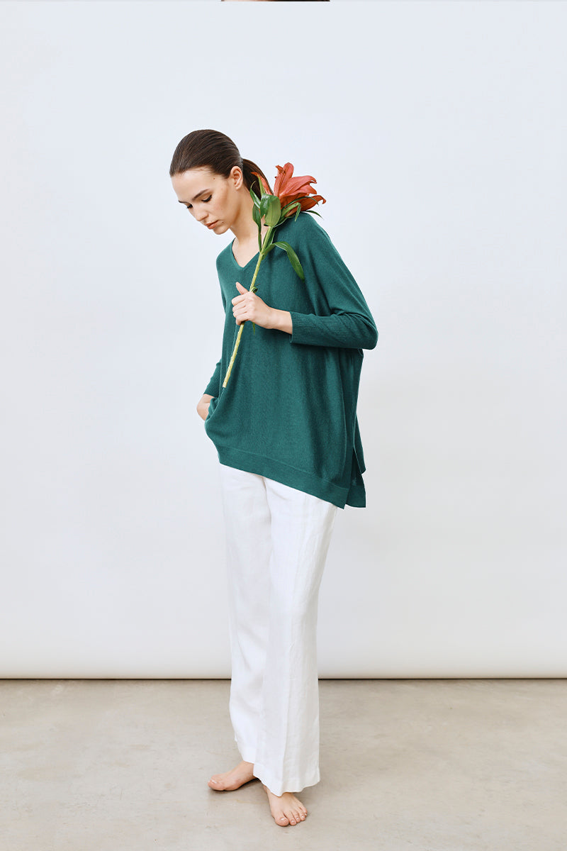 Poncho cuello pico cashmere ultrafino seda mujer 