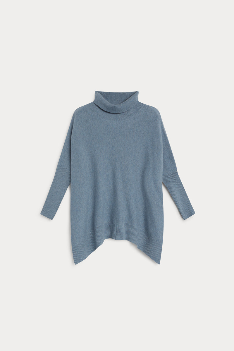 poncho cuello vuelto cashmere mujer  baby blue