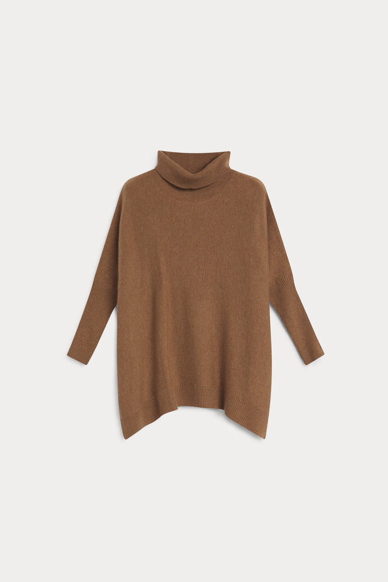 poncho cuello vuelto cashmere mujer tabaco