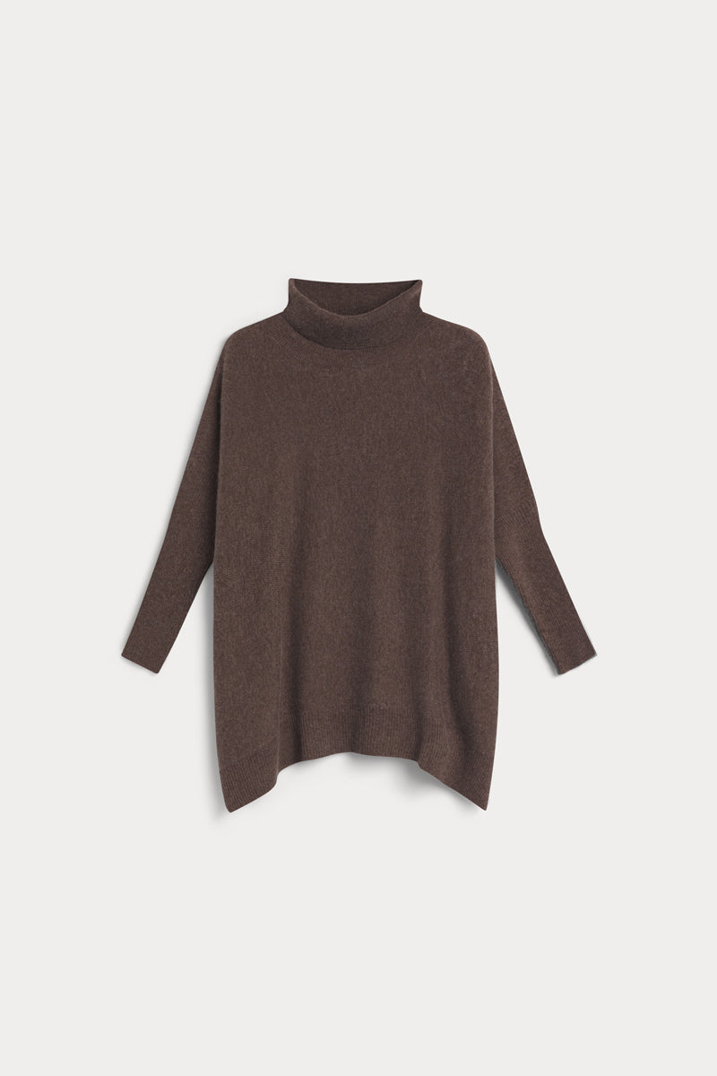 poncho cuello vuelto cashmere mujer marron chocolate