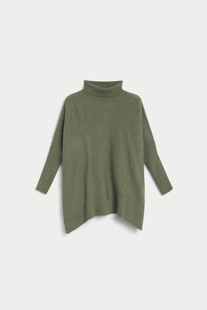 poncho cuello vuelto cashmere mujer verde