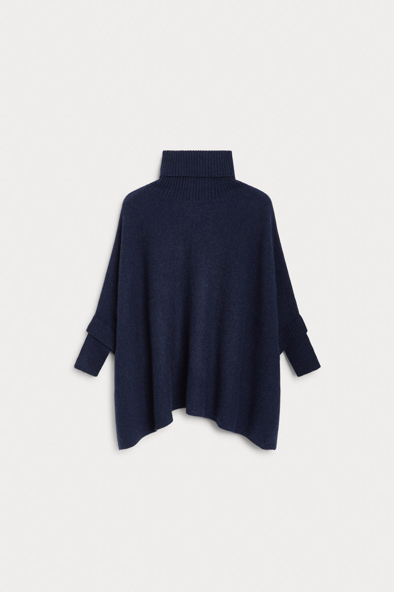 poncho cuello vuelto seis cabos cashmere azul marino 100% cashmere. AGAIN Cashmere.