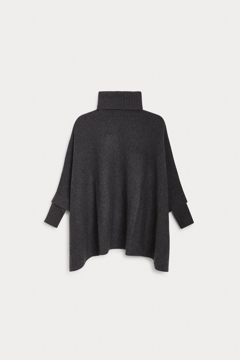 poncho cuello vuelto seis cabos cashmere gris marengo 100% cashmere. AGAIN Cashmere.