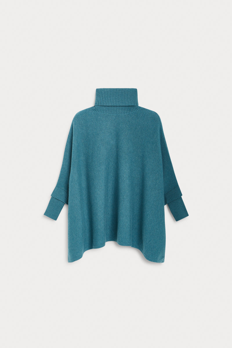 poncho cuello vuelto seis cabos cashmere verde azulado 100% cashmere. AGAIN Cashmere.