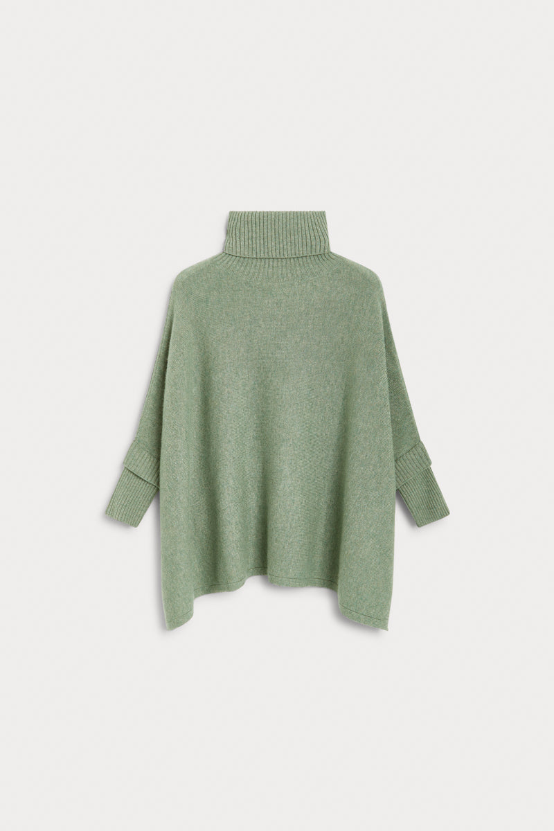 poncho cuello vuelto seis cabos cashmere verde hoja 100% cashmere. AGAIN Cashmere.