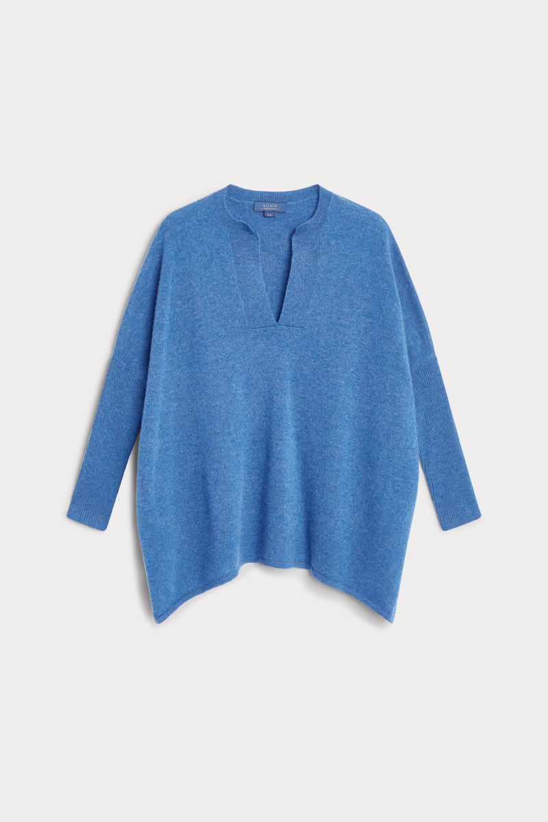 Poncho kurta azul claro 100% cashmere. AGAIN Cashmere.