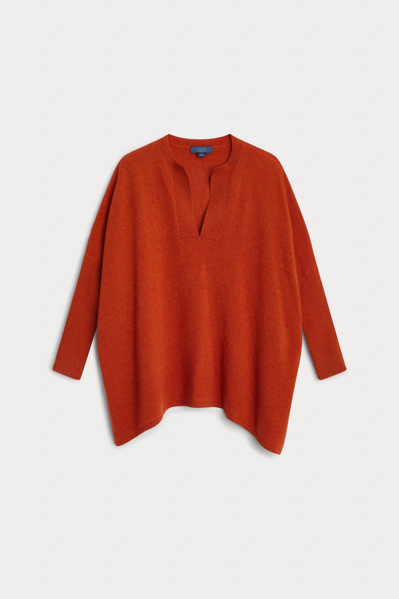 Poncho kurta naranja 100% cashmere. AGAIN Cashmere.