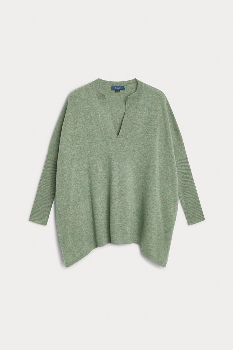 Poncho kurta verde hoja 100% cashmere. AGAIN Cashmere.