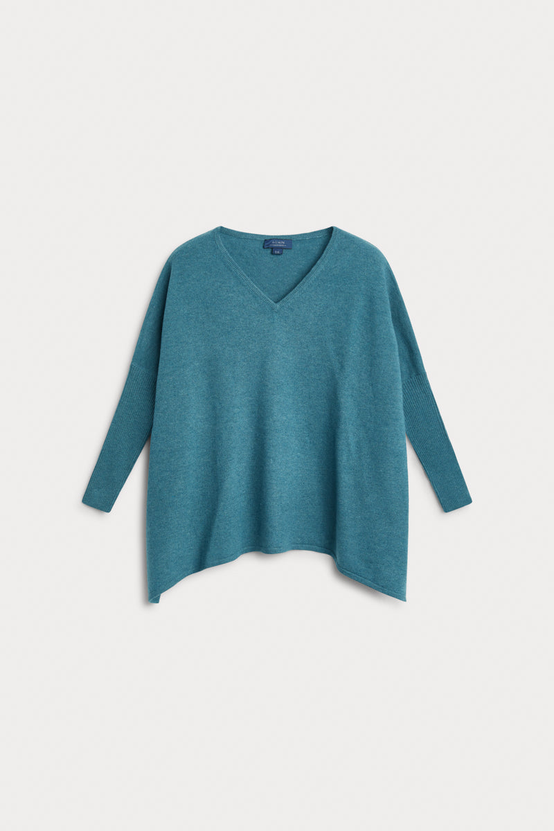 Poncho pico verde azulado 100% cashmere. AGAIN Cashmere.