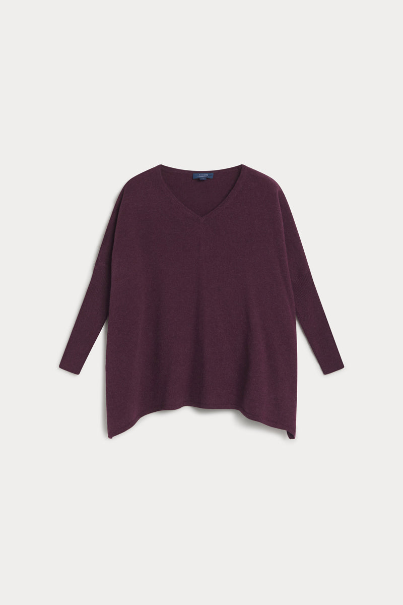 Poncho cuello pico 100% cashmere. AGAIN Cashmere red wine