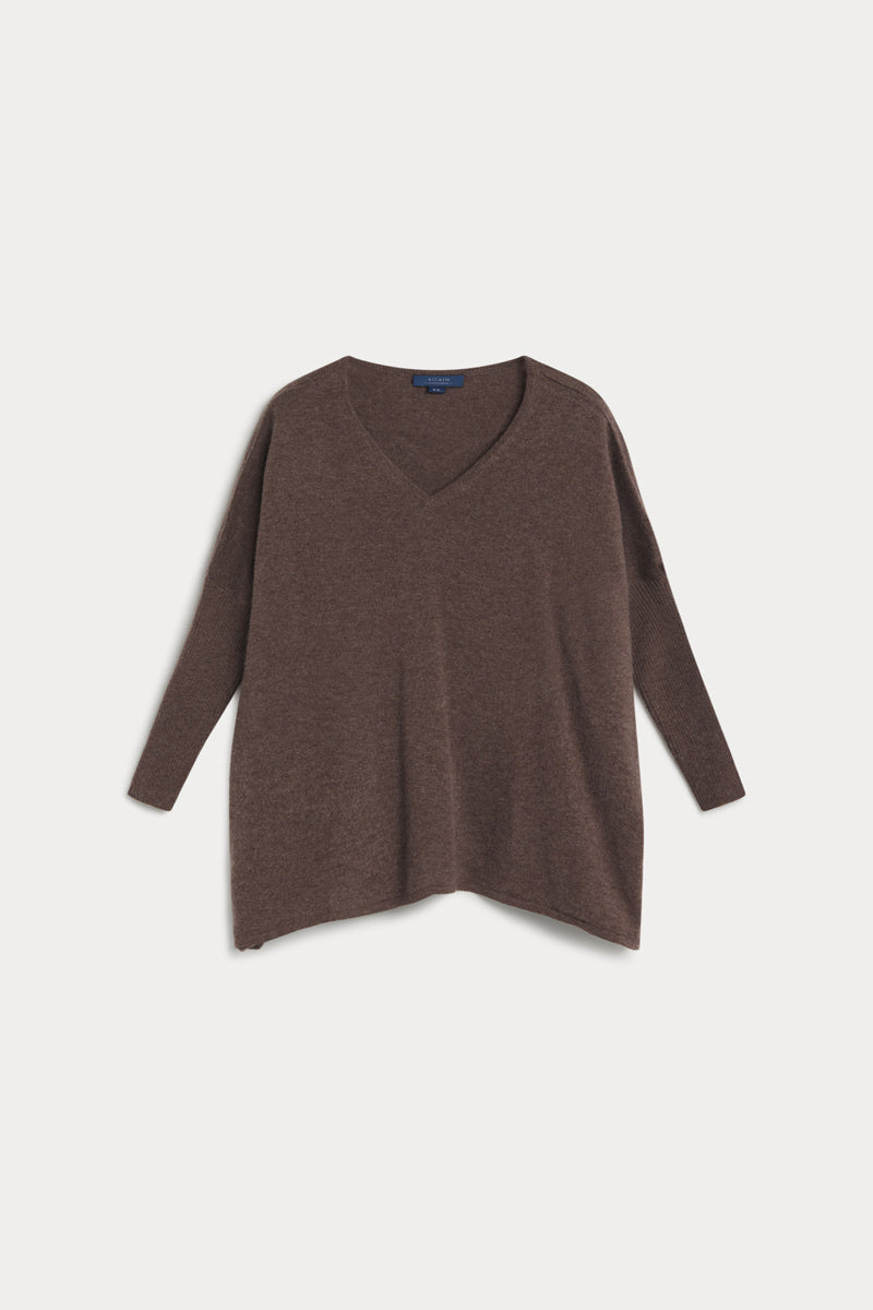 Poncho cuello pico 100% cashmere. AGAIN Cashmere marron chocolate